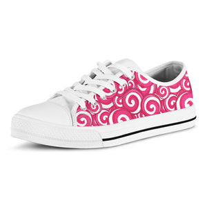 Pink Lollipop Candy Pattern Print White Low Top Shoes