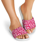 Pink Lollipop Candy Pattern Print White Slide Sandals