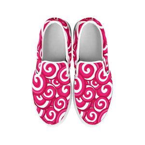 Pink Lollipop Candy Pattern Print White Slip On Shoes