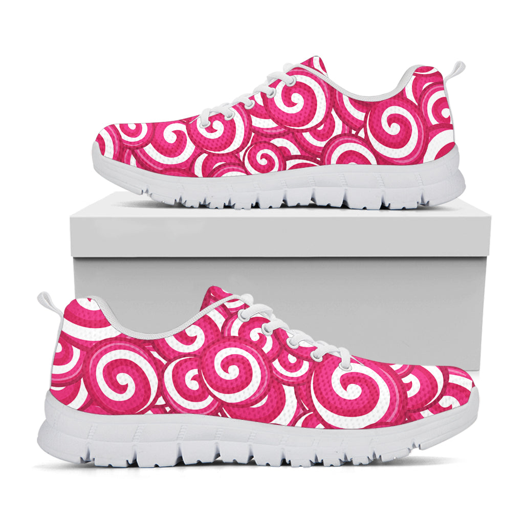 Pink Lollipop Candy Pattern Print White Sneakers