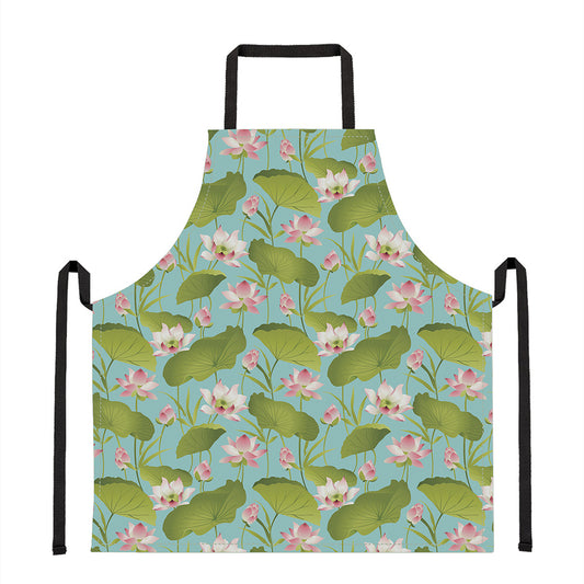 Pink Lotus Pattern Print Apron