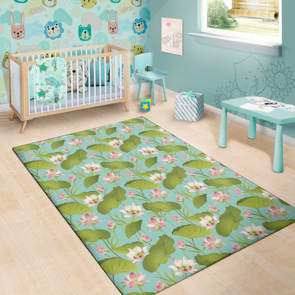 Pink Lotus Pattern Print Area Rug