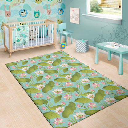 Pink Lotus Pattern Print Area Rug