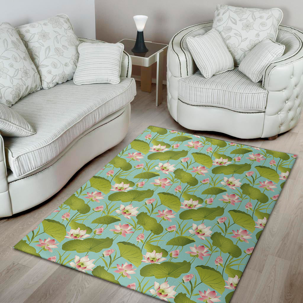 Pink Lotus Pattern Print Area Rug