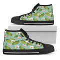 Pink Lotus Pattern Print Black High Top Sneakers