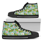 Pink Lotus Pattern Print Black High Top Shoes