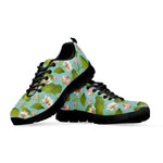 Pink Lotus Pattern Print Black Sneakers