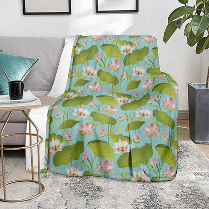 Pink Lotus Pattern Print Blanket