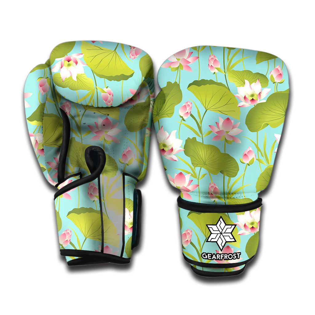 Pink Lotus Pattern Print Boxing Gloves