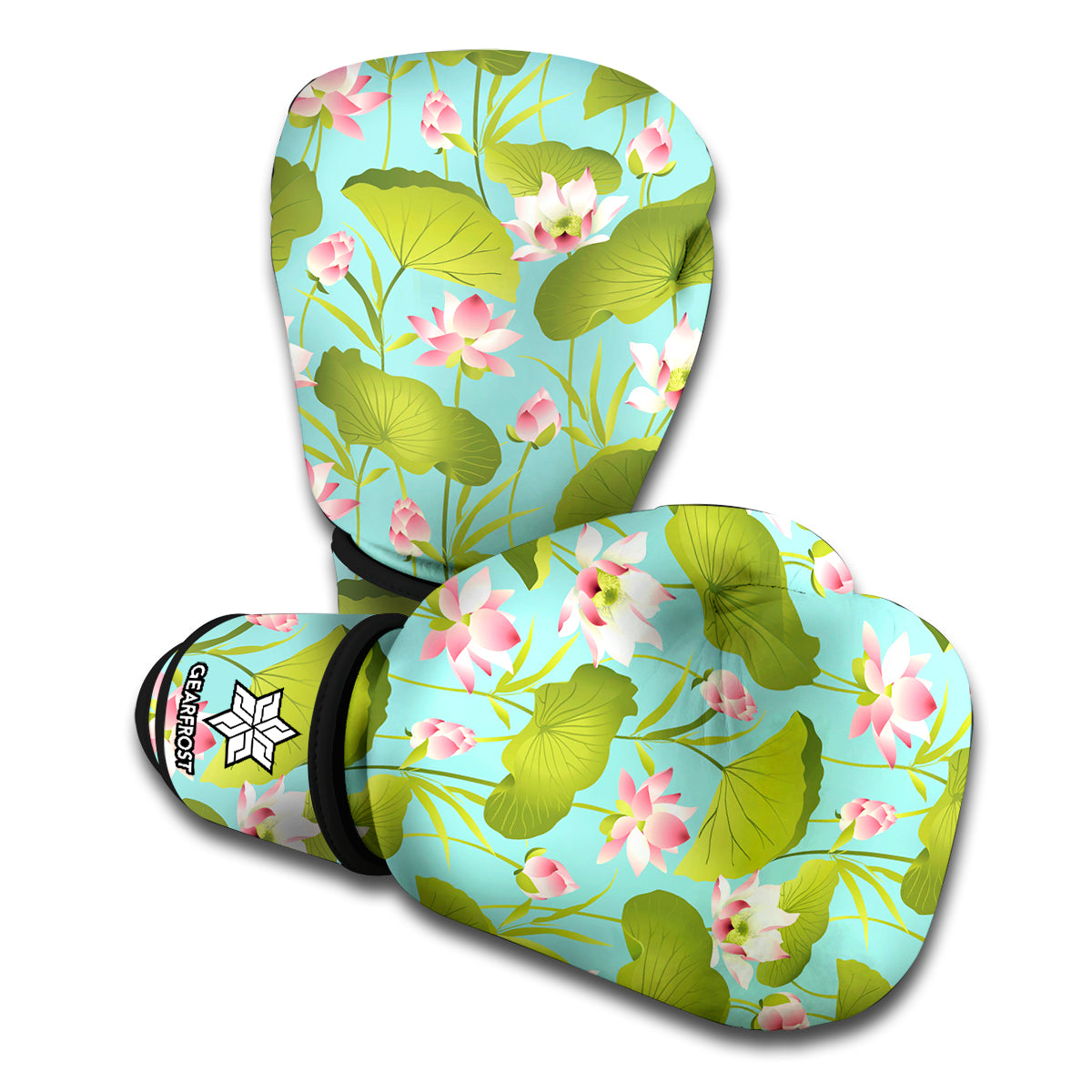 Pink Lotus Pattern Print Boxing Gloves
