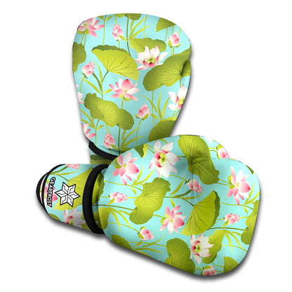 Pink Lotus Pattern Print Boxing Gloves