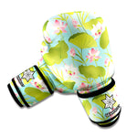 Pink Lotus Pattern Print Boxing Gloves