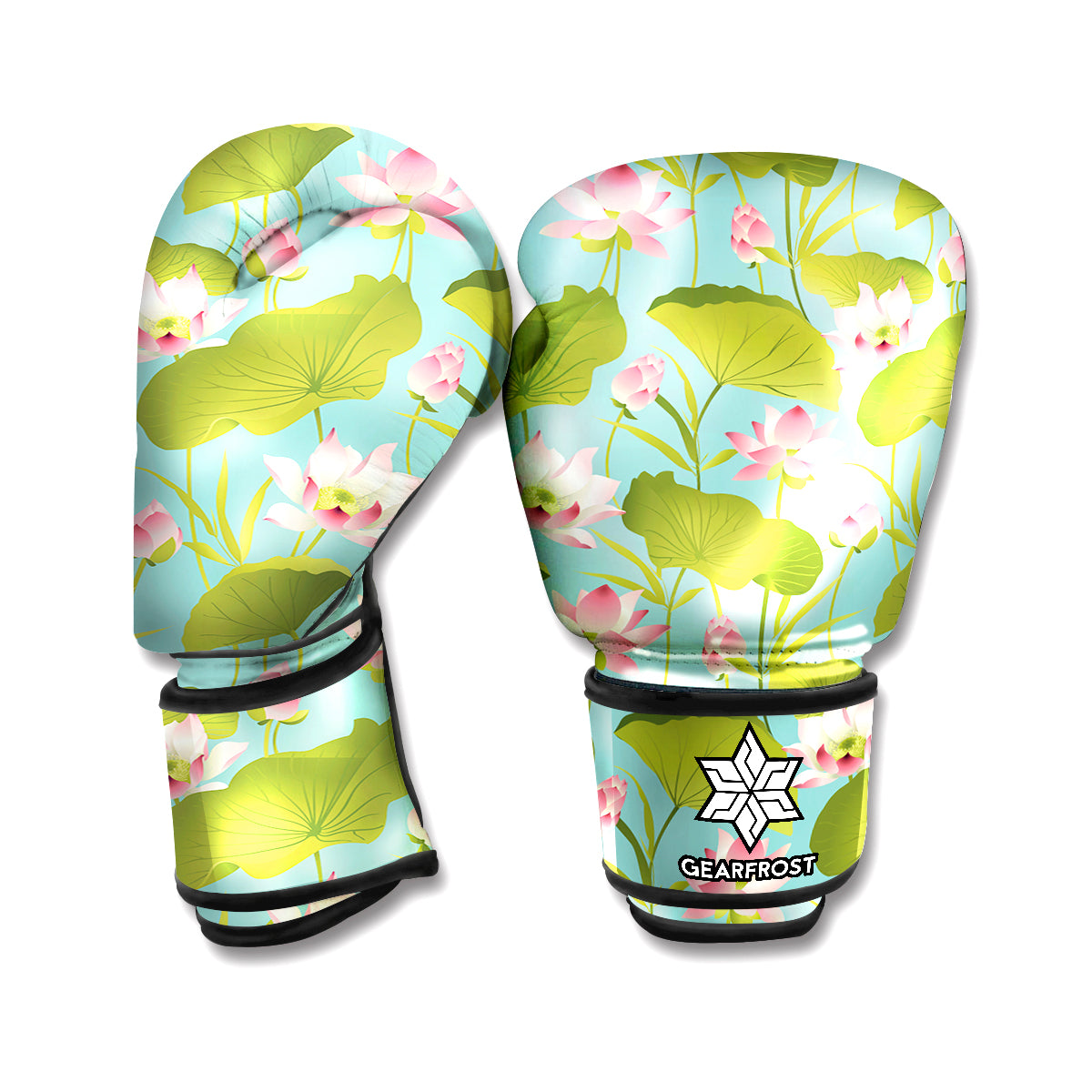 Pink Lotus Pattern Print Boxing Gloves