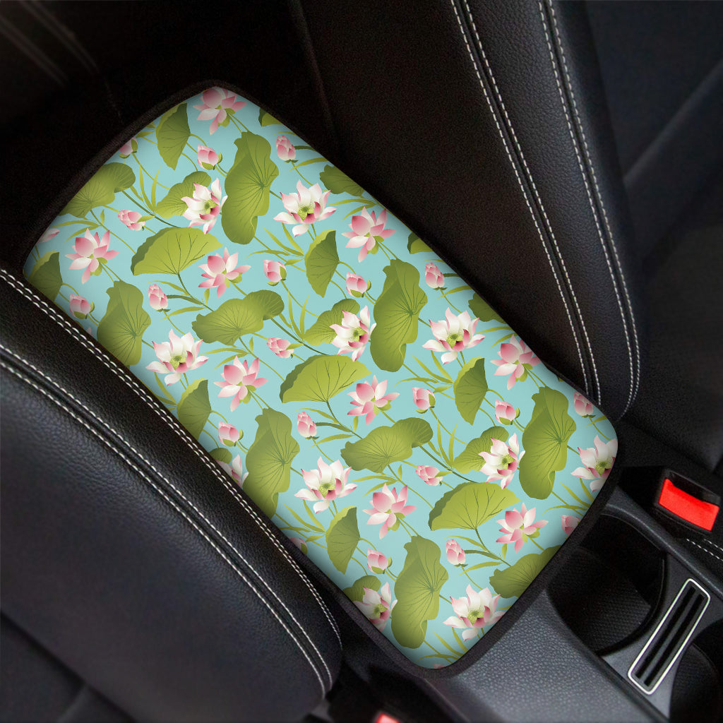 Pink Lotus Pattern Print Car Center Console Cover