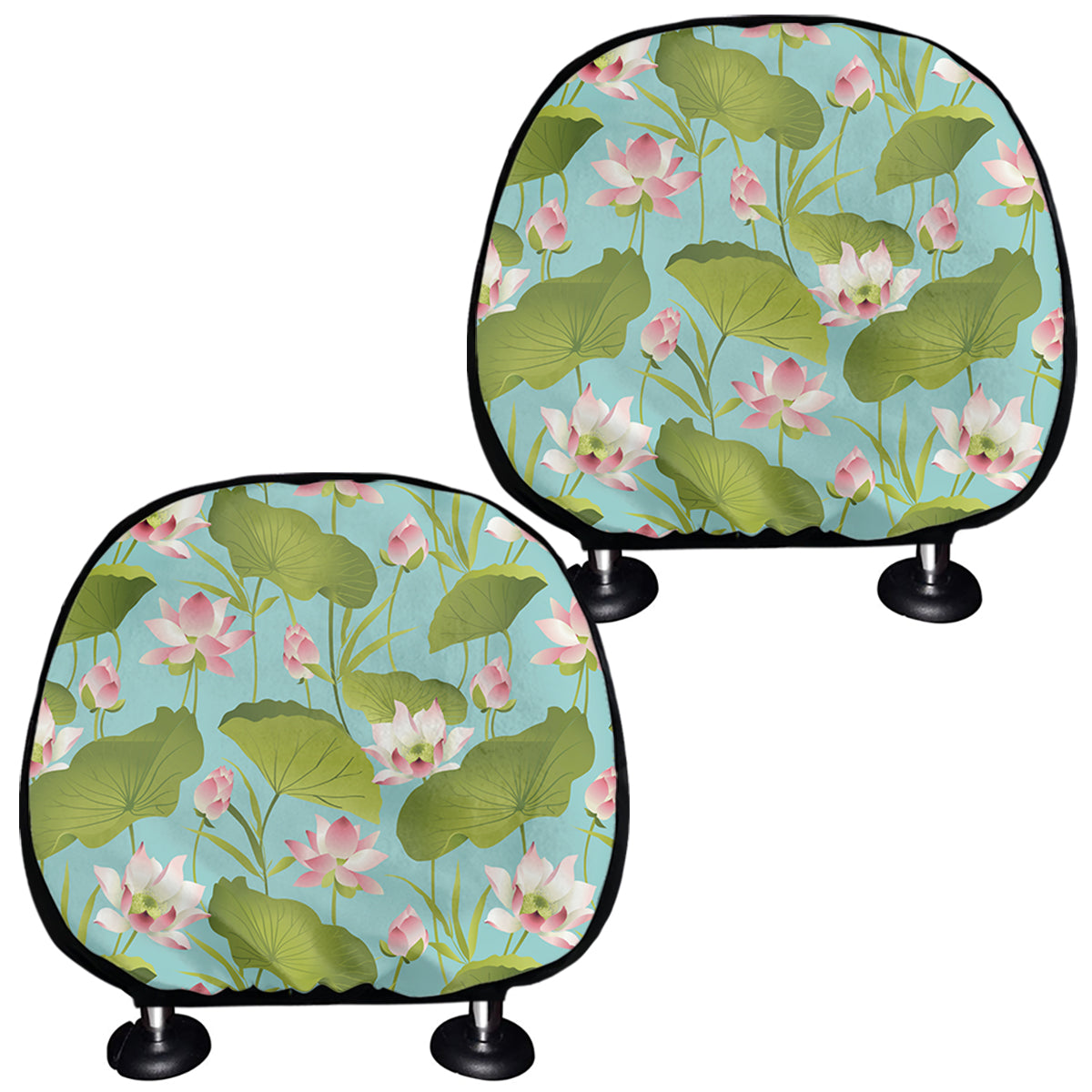 Pink Lotus Pattern Print Car Headrest Covers