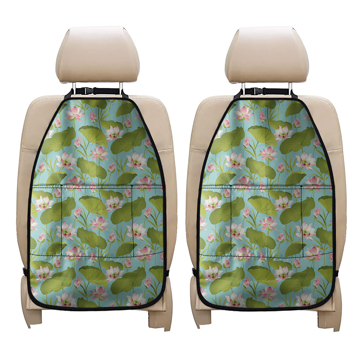 Pink Lotus Pattern Print Car Seat Organizers