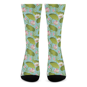 Pink Lotus Pattern Print Crew Socks