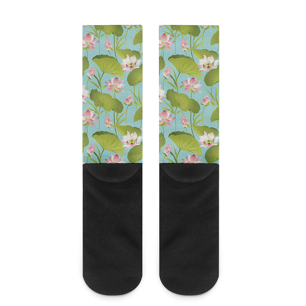 Pink Lotus Pattern Print Crew Socks