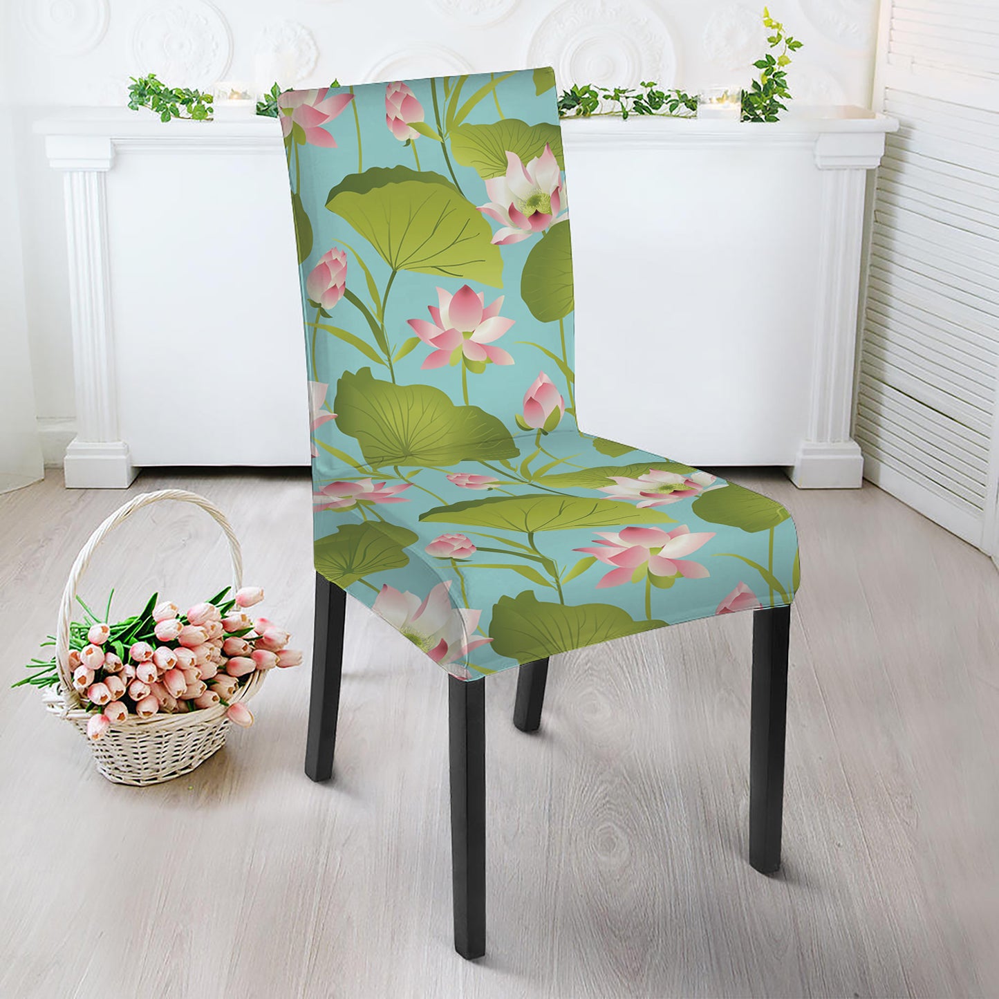 Pink Lotus Pattern Print Dining Chair Slipcover