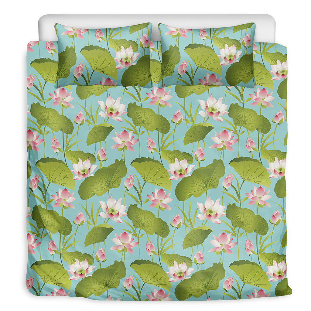 Pink Lotus Pattern Print Duvet Cover Bedding Set