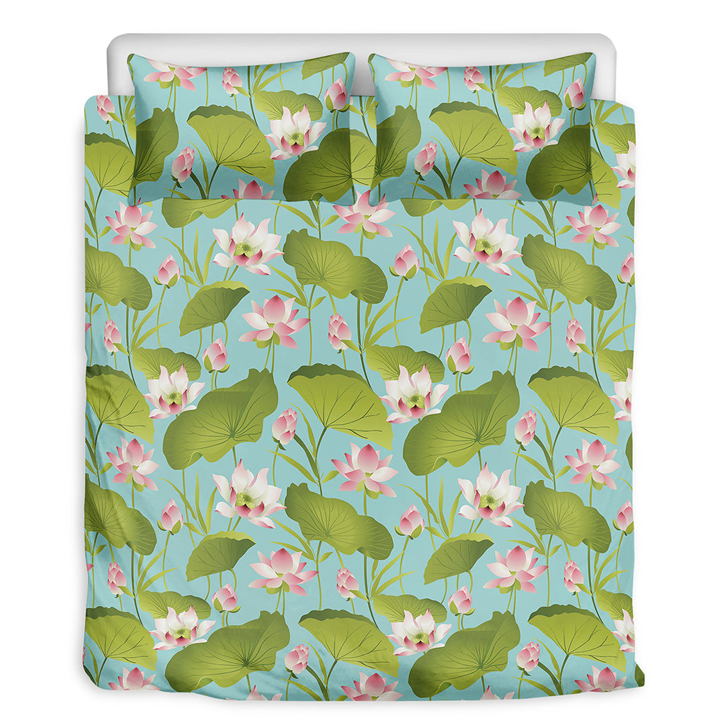 Pink Lotus Pattern Print Duvet Cover Bedding Set