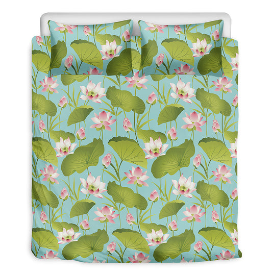 Pink Lotus Pattern Print Duvet Cover Bedding Set