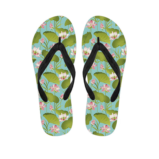 Pink Lotus Pattern Print Flip Flops