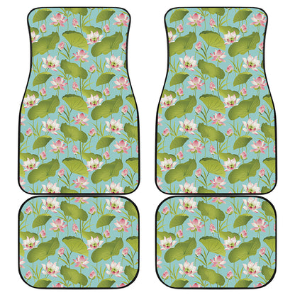 Pink Lotus Pattern Print Front and Back Car Floor Mats