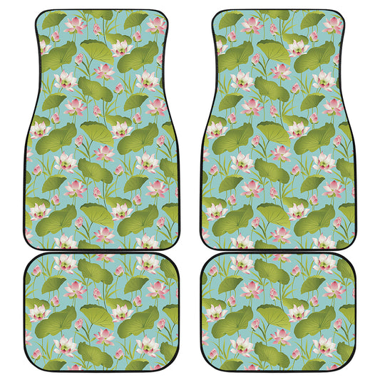Pink Lotus Pattern Print Front and Back Car Floor Mats