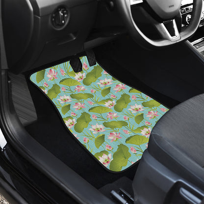 Pink Lotus Pattern Print Front and Back Car Floor Mats