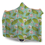 Pink Lotus Pattern Print Hooded Blanket
