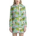 Pink Lotus Pattern Print Pullover Hoodie Dress