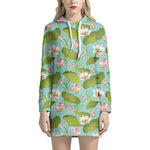 Pink Lotus Pattern Print Hoodie Dress