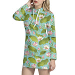 Pink Lotus Pattern Print Hoodie Dress