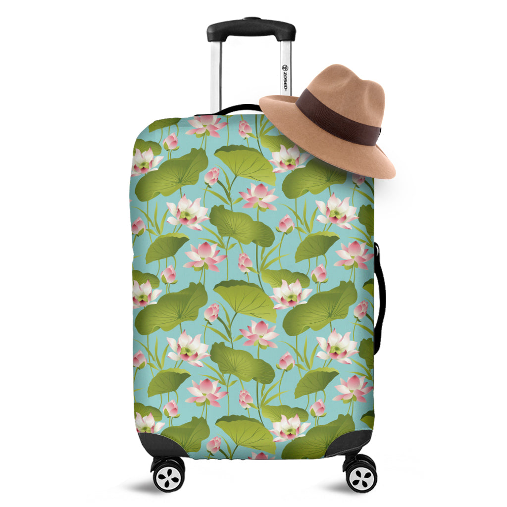 Pink Lotus Pattern Print Luggage Cover