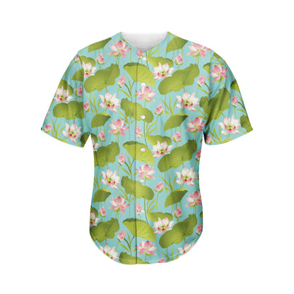 Pink Lotus Pattern Print Men's Baseball Jersey