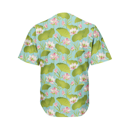 Pink Lotus Pattern Print Men's Baseball Jersey