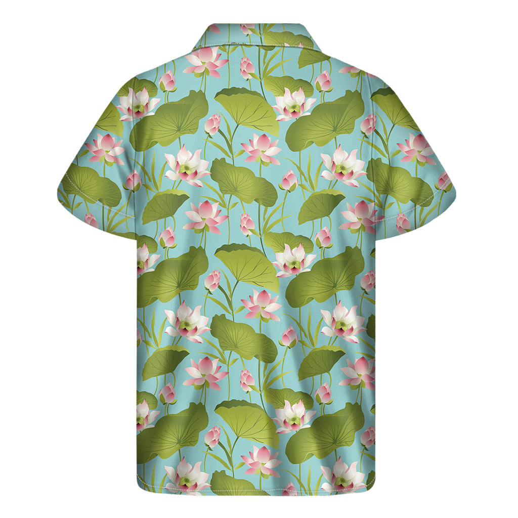 Pink Lotus Pattern Print Men's Short Sleeve Shirt
