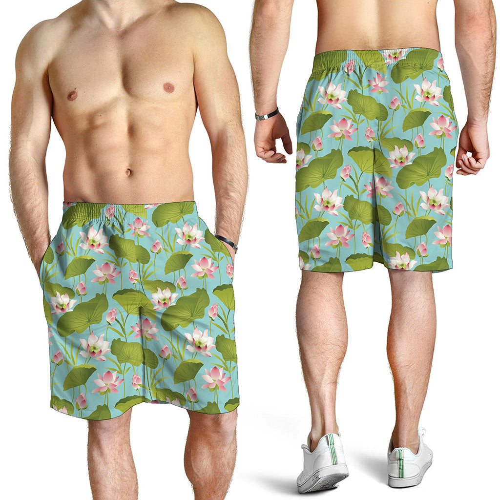 Pink Lotus Pattern Print Men's Shorts