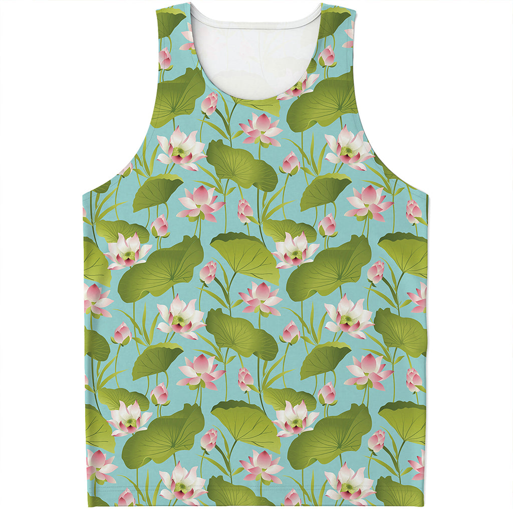 Pink Lotus Pattern Print Men's Tank Top