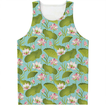 Pink Lotus Pattern Print Men's Tank Top