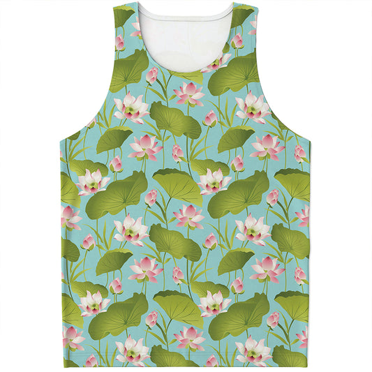 Pink Lotus Pattern Print Men's Tank Top