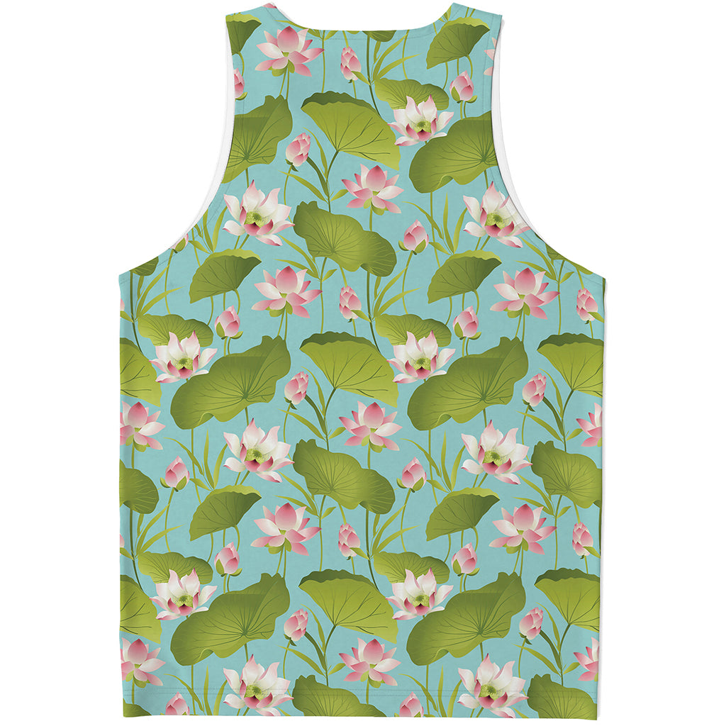 Pink Lotus Pattern Print Men's Tank Top
