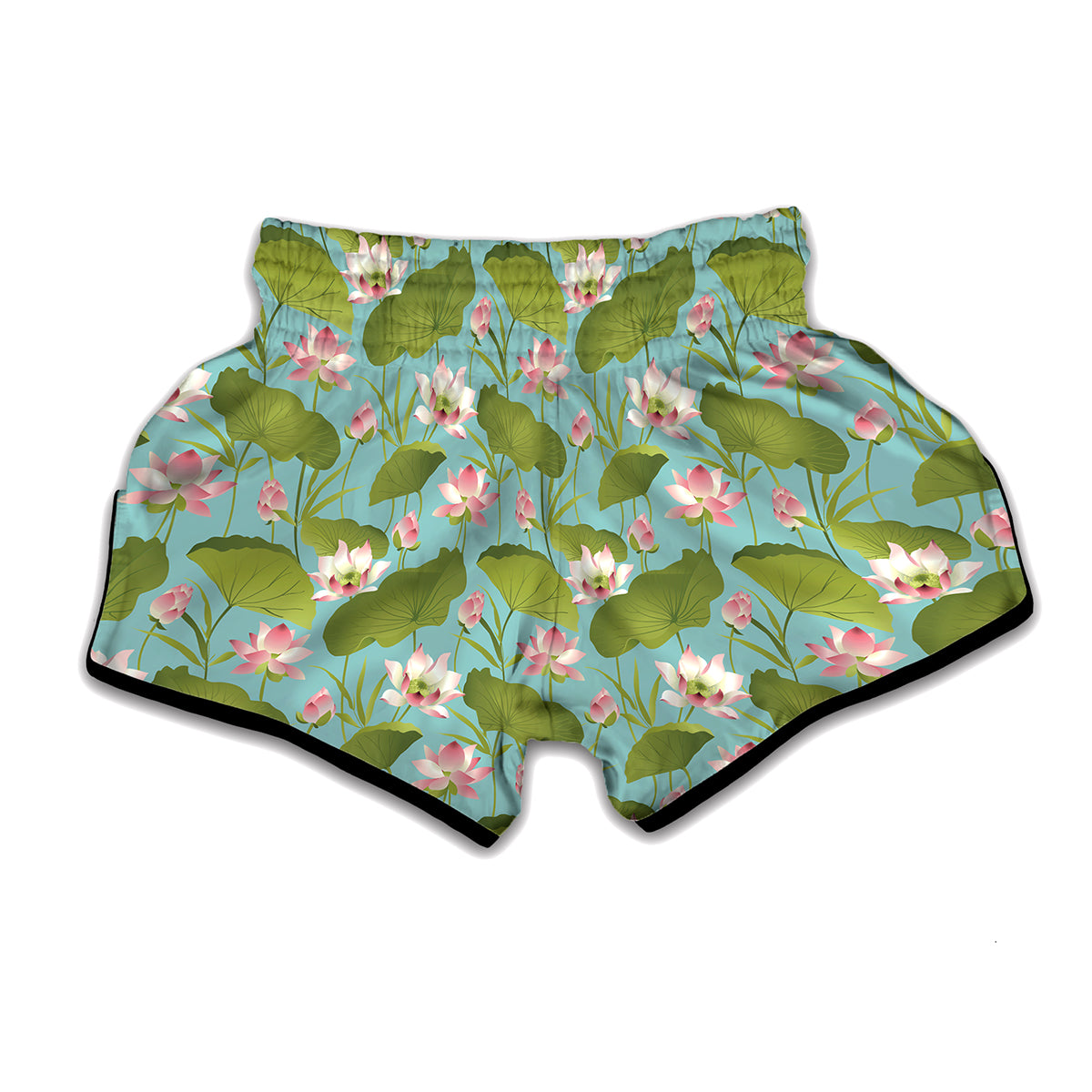 Pink Lotus Pattern Print Muay Thai Boxing Shorts