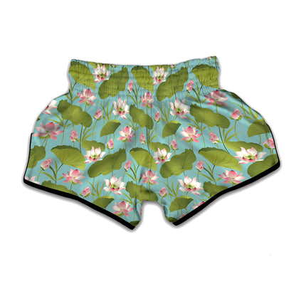 Pink Lotus Pattern Print Muay Thai Boxing Shorts