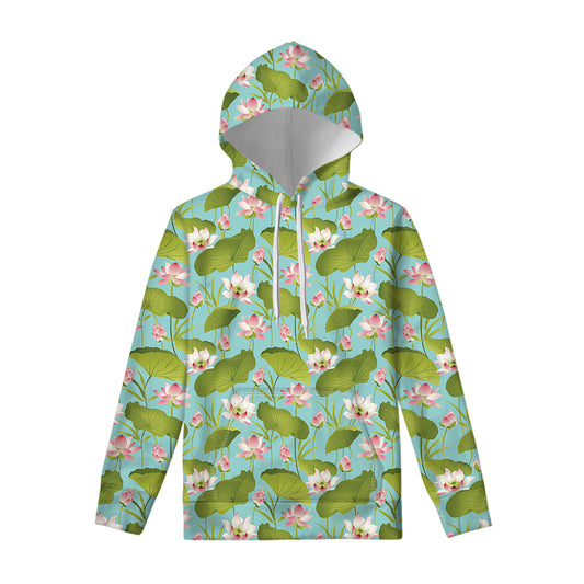 Pink Lotus Pattern Print Pullover Hoodie