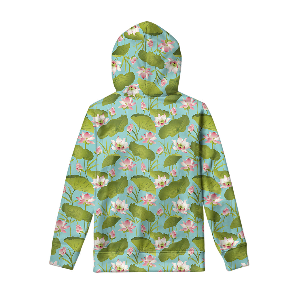 Pink Lotus Pattern Print Pullover Hoodie