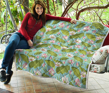 Pink Lotus Pattern Print Quilt