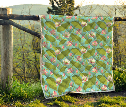 Pink Lotus Pattern Print Quilt
