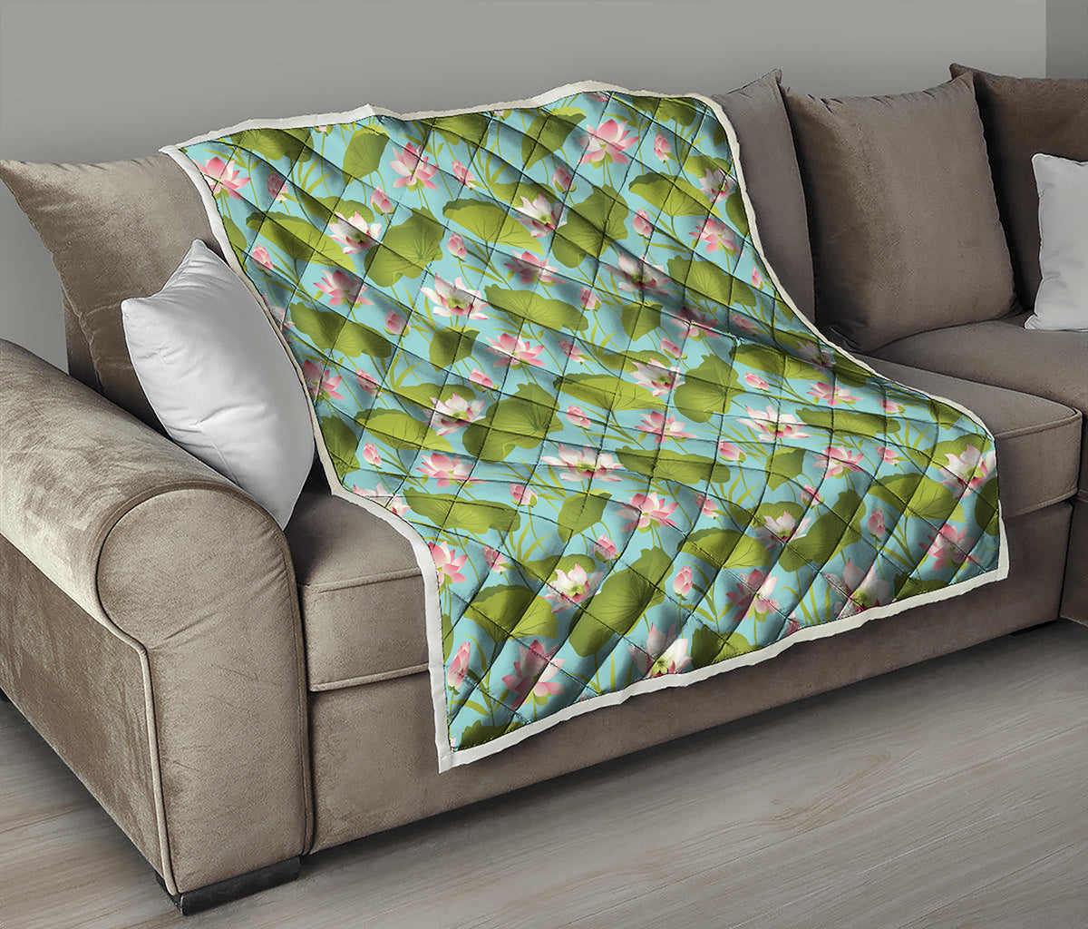 Pink Lotus Pattern Print Quilt